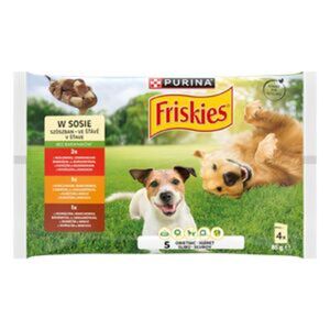 Friskies Dog 4x85g Adult Marha-Csirke-B&aacute;r&aacute;ny Sz&oacute;szban